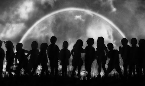 The Rainbow Of Childhood Black Ornate Wood Framed Art Print with Double Matting by Depaepe, Yvette