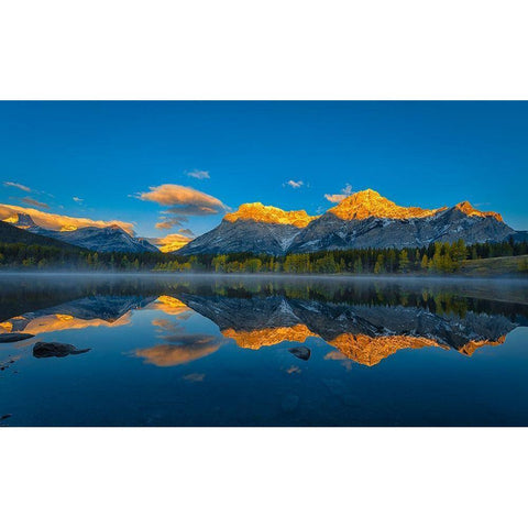A Perfect Morning In Canadian Rockies Gold Ornate Wood Framed Art Print with Double Matting by Zheng, Michael