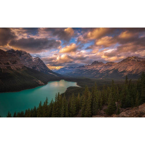 Peyto Lake At Dusk White Modern Wood Framed Art Print by Zheng, Michael