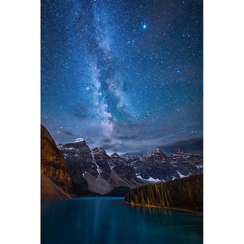 Moraine Lake Under The Night Sky Gold Ornate Wood Framed Art Print with Double Matting by Zheng, Michael