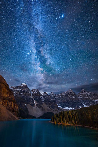 Moraine Lake Under The Night Sky White Modern Wood Framed Art Print with Double Matting by Zheng, Michael