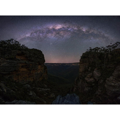 Night Sky Over Blue Mountains Black Modern Wood Framed Art Print with Double Matting by Zhang, Yan