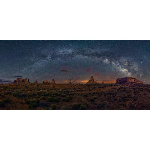 Milky Way Over The Monument Valley White Modern Wood Framed Art Print by Zhu, Hua