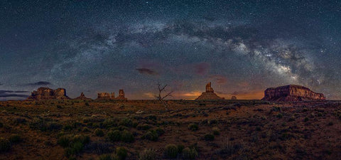 Milky Way Over The Monument Valley White Modern Wood Framed Art Print with Double Matting by Zhu, Hua