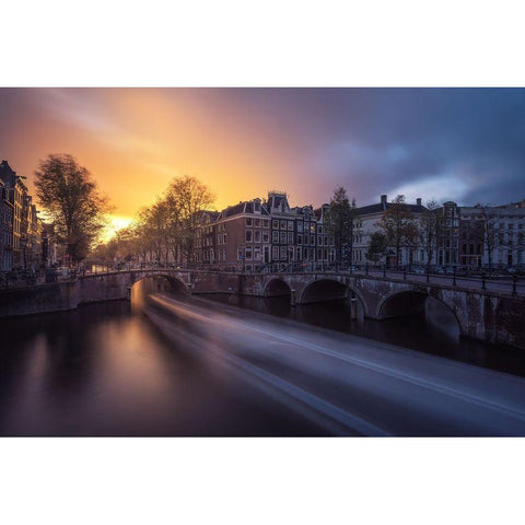 Amsterdam - Keizersgracht Black Modern Wood Framed Art Print with Double Matting by Claude Castor, Jean