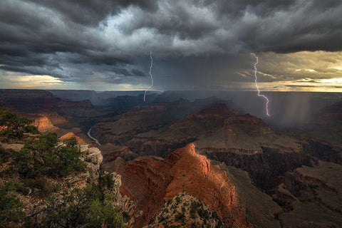 Mohave Point Thunderstorm White Modern Wood Framed Art Print with Double Matting by W Dodson, John