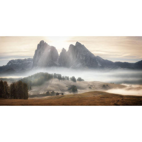 Misty Mountains White Modern Wood Framed Art Print by Huang, Stan