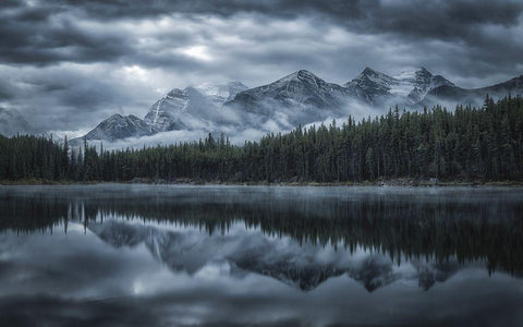 Cold Mountains White Modern Wood Framed Art Print with Double Matting by Zheng, Michael