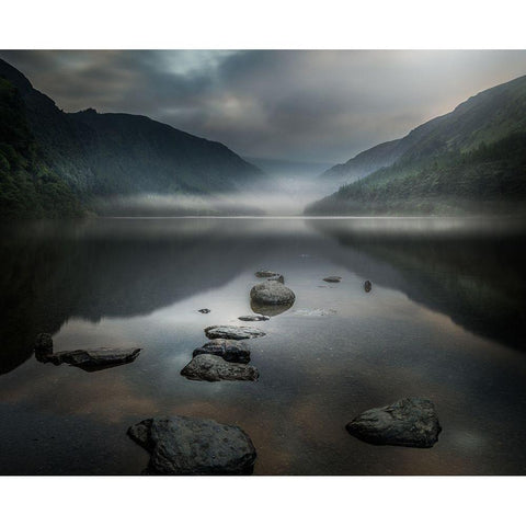 Silent Valley White Modern Wood Framed Art Print by Ahern, David