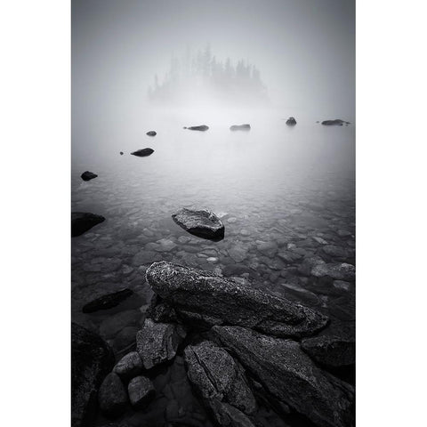 Misty Lake Black Modern Wood Framed Art Print by Jacobs, Lydia