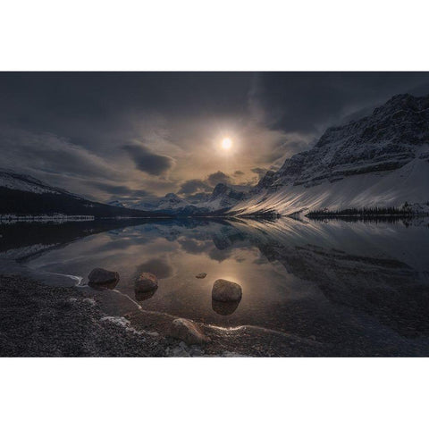 Moody Lake White Modern Wood Framed Art Print by Wangqian, Jerry