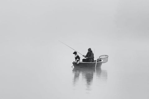 Waiting For The Big Catch Black Ornate Wood Framed Art Print with Double Matting by Hermann, Uschi