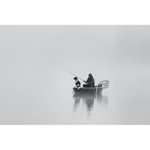 Waiting For The Big Catch Black Modern Wood Framed Art Print by Hermann, Uschi