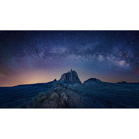 Ship Rock Under The Night Sky Black Modern Wood Framed Art Print with Double Matting by Zheng, Michael