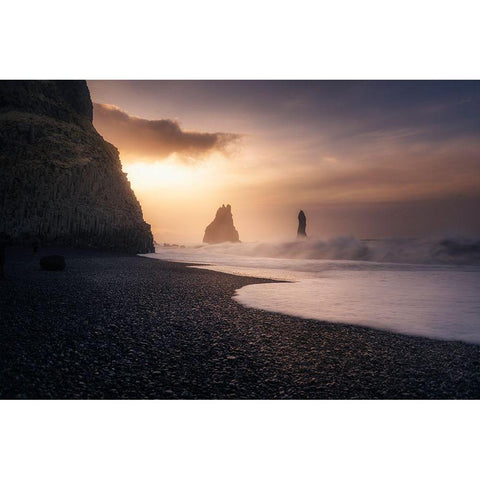 Reynisfjara Sunrise White Modern Wood Framed Art Print by Ruiz Dueso, Jorge
