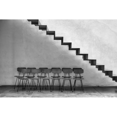 Chairs Tucked In Black Modern Wood Framed Art Print with Double Matting by Erkmen, Ugur