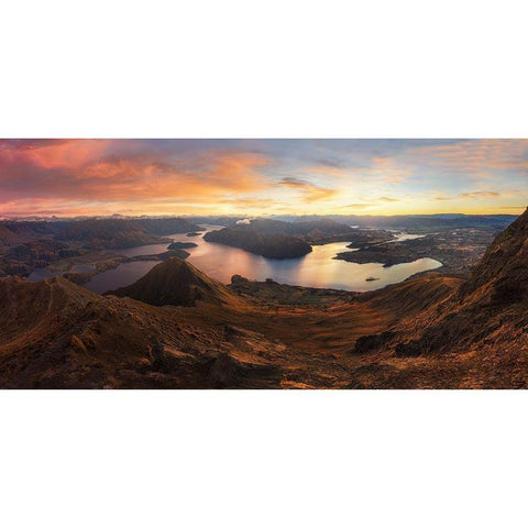 Roys Peak - Panorama View Gold Ornate Wood Framed Art Print with Double Matting by Zhang, Yan