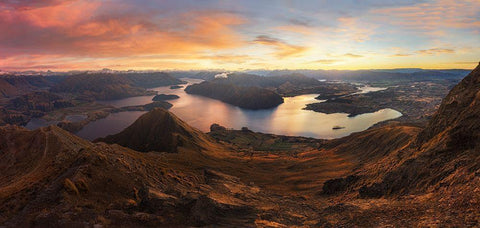 Roys Peak - Panorama View Black Ornate Wood Framed Art Print with Double Matting by Zhang, Yan