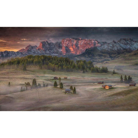 Burning Mountains Over The Frozen Valley Gold Ornate Wood Framed Art Print with Double Matting by Svoboda Mqep, Peter