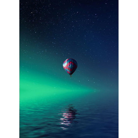 Balloon On Lake Batllava Gold Ornate Wood Framed Art Print with Double Matting by Hamiti, Bess