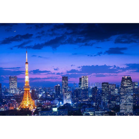 Tokyo Night View Black Modern Wood Framed Art Print by Kataoka, Takao