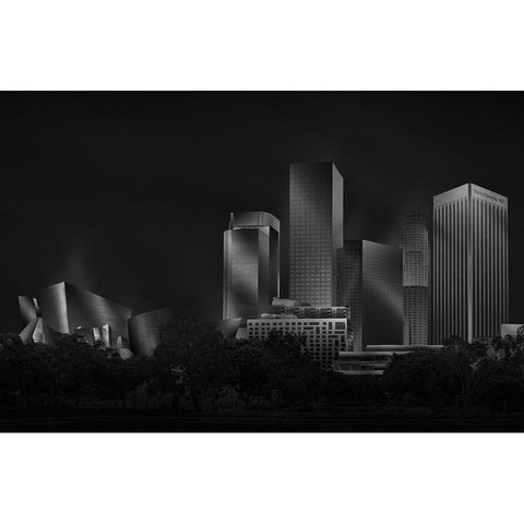 Metal Downtown L.A. Black Modern Wood Framed Art Print with Double Matting by Parejo, Jose