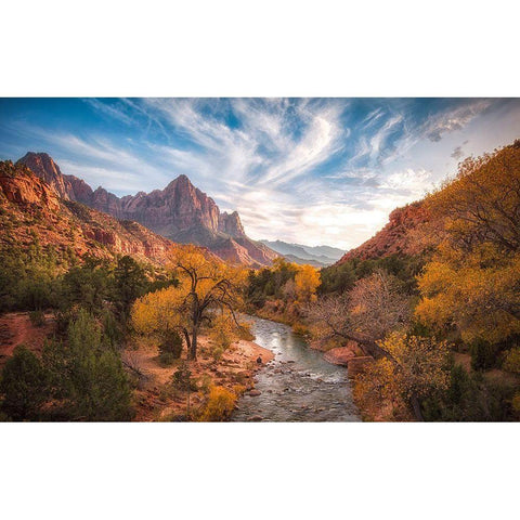 Watchman Sunset Black Modern Wood Framed Art Print with Double Matting by Zheng, Michael