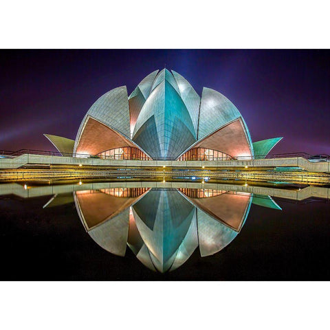 The Lotus Temple Gold Ornate Wood Framed Art Print with Double Matting by Chadha, Jiti