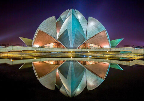 The Lotus Temple Black Ornate Wood Framed Art Print with Double Matting by Chadha, Jiti