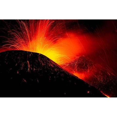 Eruption By Night Black Modern Wood Framed Art Print by Genovese, Simone