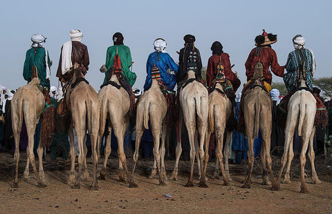 Watching The Gerewol Festival From The Camels - Niger White Modern Wood Framed Art Print with Double Matting by Inazio Kuesta, Joxe