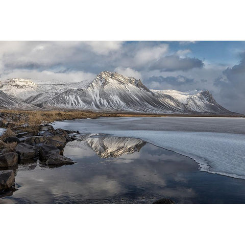 Reflection At Snabfellsnes Peninsula White Modern Wood Framed Art Print by Kort, Bragi