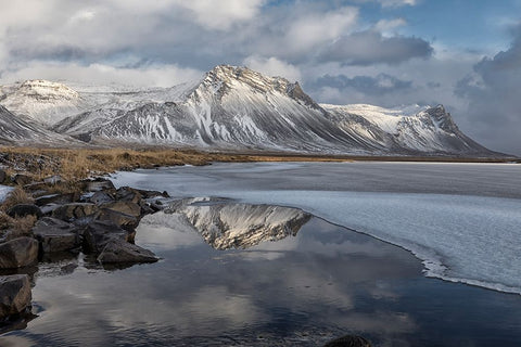 Reflection At Snabfellsnes Peninsula Black Ornate Wood Framed Art Print with Double Matting by Kort, Bragi