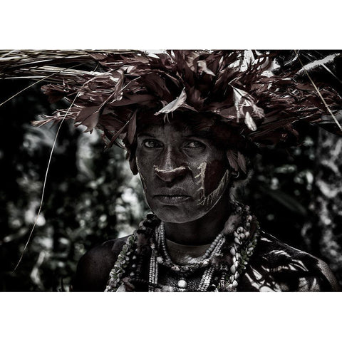 Woman In The Sing-Sing Festival Of Mt Hagen - Papua New Guinea Gold Ornate Wood Framed Art Print with Double Matting by Inazio Kuesta, Joxe