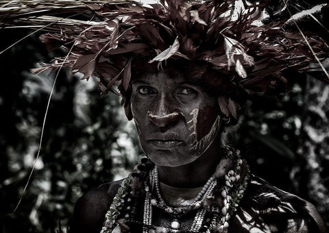 Woman In The Sing-Sing Festival Of Mt Hagen - Papua New Guinea White Modern Wood Framed Art Print with Double Matting by Inazio Kuesta, Joxe