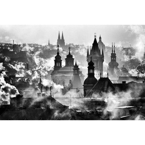 Prague Towers Black Modern Wood Framed Art Print with Double Matting by Froyda, Martin