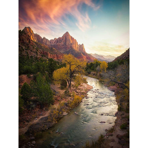 Zion National Park Gold Ornate Wood Framed Art Print with Double Matting by Zheng, Michael