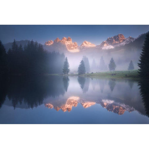 Mysterious Morning By The Lake Gold Ornate Wood Framed Art Print with Double Matting by Rericha, Daniel