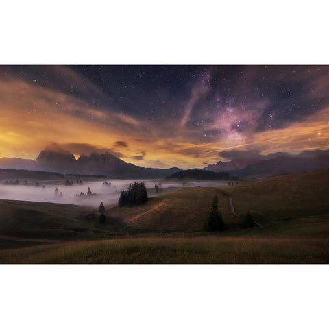 Alpe Di Siusi At Night White Modern Wood Framed Art Print by Krivec, Ales