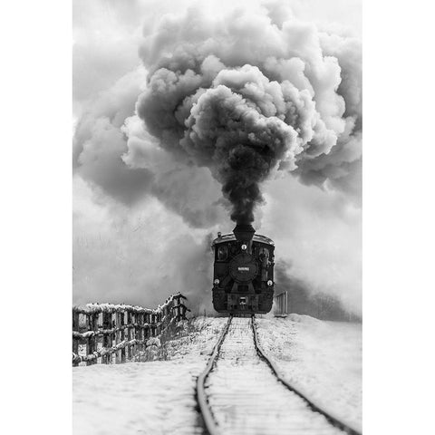 Old Train Black Modern Wood Framed Art Print with Double Matting by Dorin Lucian, Sveduneac