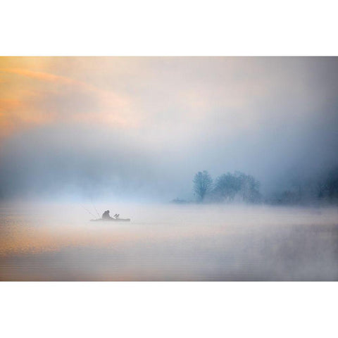 Foggy Lake White Modern Wood Framed Art Print by Cloud, Mountain