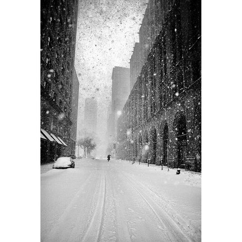 New York Walker In Blizzard Gold Ornate Wood Framed Art Print with Double Matting by Froyda, Martin