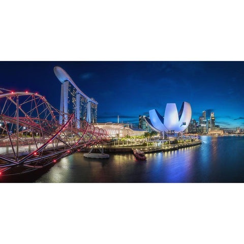 Singapore - Marina Bay Panorama White Modern Wood Framed Art Print by Claude Castor, Jean