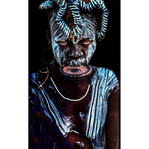 Mursi Woman White Modern Wood Framed Art Print by Damico, Giuseppe