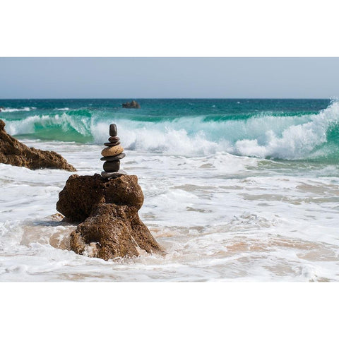 Stone Tower On The Beach Gold Ornate Wood Framed Art Print with Double Matting by Palacios Prieto, Javier