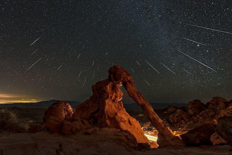 Geminid Meteor Shower Above The Elephant Rock Black Ornate Wood Framed Art Print with Double Matting by Zhu, Hua