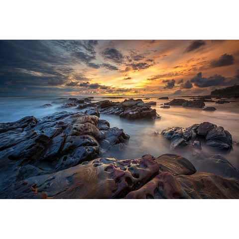 Rainbow Rocks Black Modern Wood Framed Art Print with Double Matting by Song, Gunarto