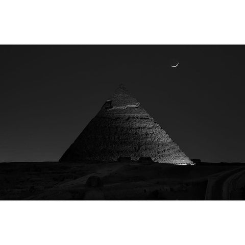 Pyramid At Night White Modern Wood Framed Art Print by Chen, Vincent