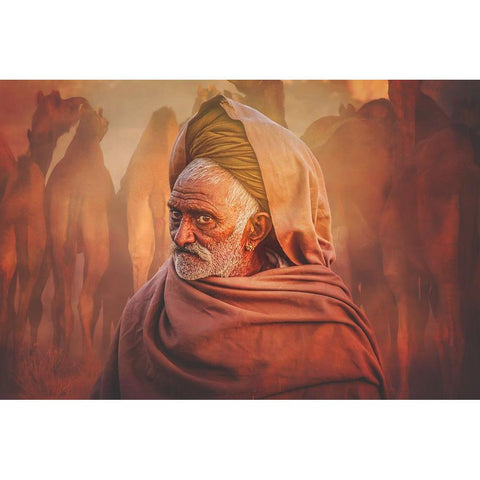 Old Rajasthani Man Black Modern Wood Framed Art Print with Double Matting by Yosifov, Svetlin