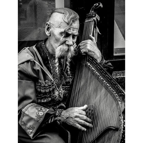 Cossack With Zither - Cosaco Con Citara White Modern Wood Framed Art Print by Kustom Shots, Dave